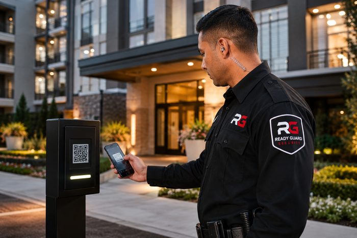Ready Guard officer at an apartment community access gate