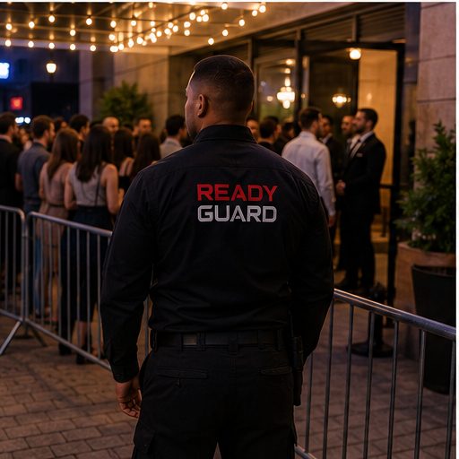 Ready Guard officer managing a guest line at a private event